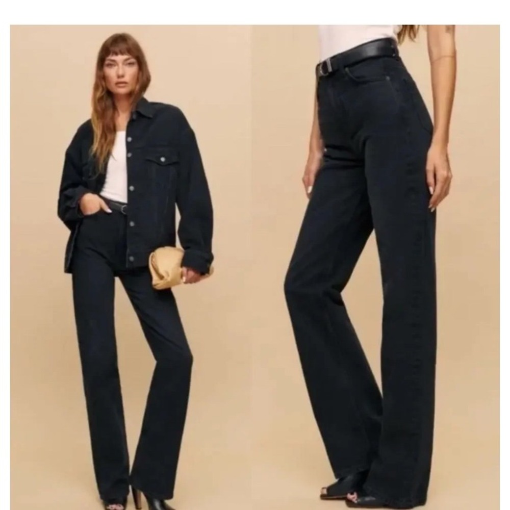 Reformation Wilder Stretch High Rise Wide Leg Jeans Washed Black Size 31